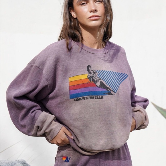 Aviator Nation Tops - Aviator Nation WATER SKIER RELAXED CREW SWEATSHIRT - FADED MOCHA